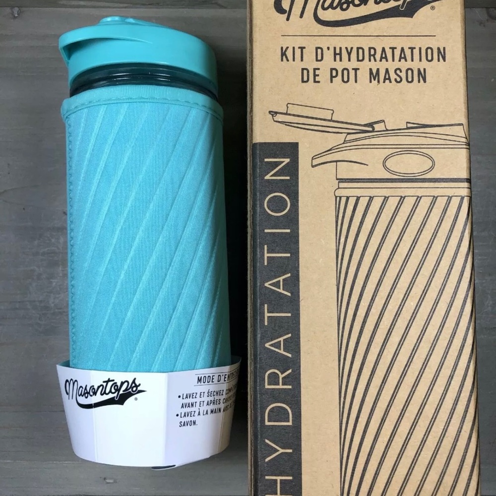 Masontops Glass Water Bottle Hydration Kit Regular Mouth Mason Jar Turquoise FFF - Picture 6 of 11